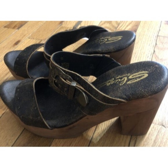 Sbicca Vintage Collection Western Distressed Leather Wood Platform Sandals 10 - Picture 6 of 6